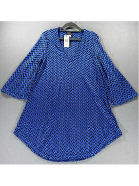 Elif Jordan Taylor Swim Cover Up L Large V-Neck Tunic Chevron Black Royal NWT